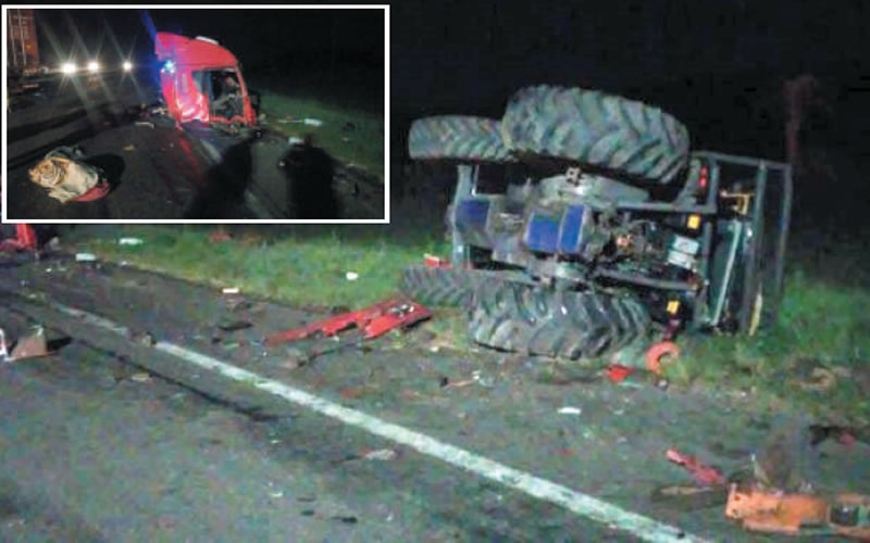 Un camión y un tractor colisionaron fuertemente sobre ruta 14