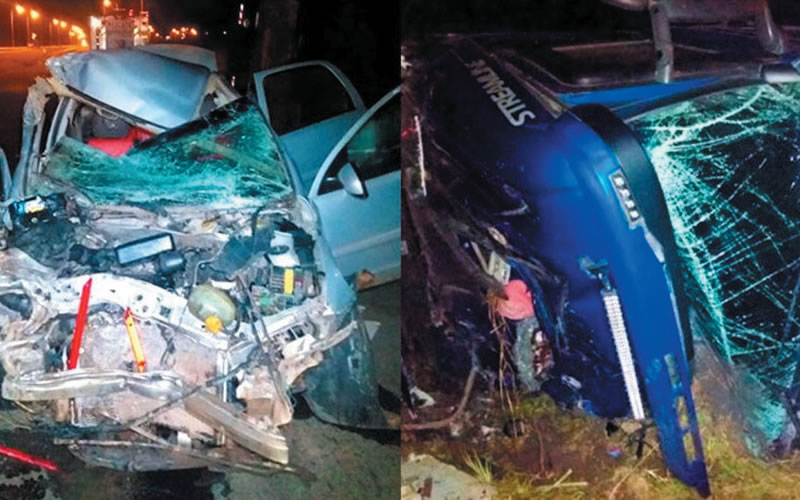 Auto quedó destrozado tras sufrir el impacto de un camión que se cruzó de carril