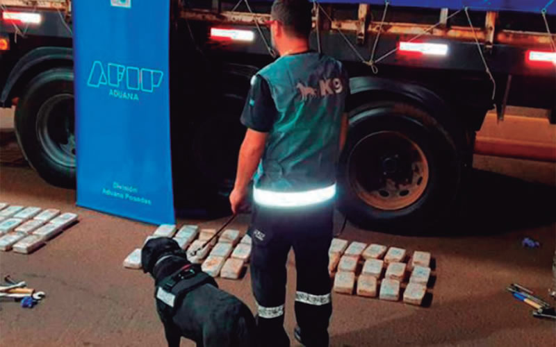 Un camión fue detenido en Salto Grande cuando pretendía cruzar un contrabando de casi 104 kilos de cocaína