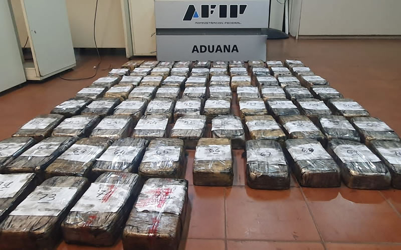 La Aduana impidió el contrabando de 75 kilos de cocaína en Concordia