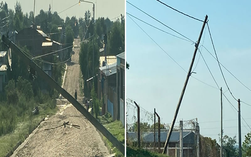 Con ráfagas de 102 km/h se registraron 30 postes de baja tensión afectados