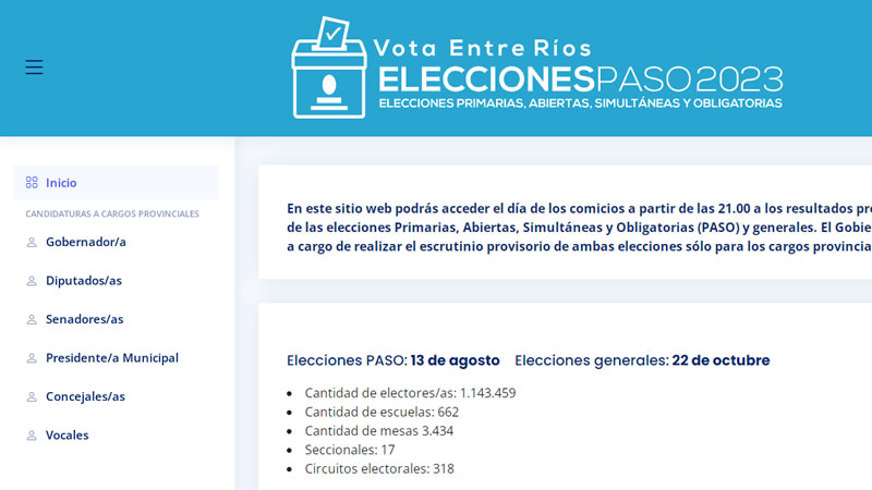 A través de su web, Provincia irá actualizando los “resultados provisorios” de las PASO