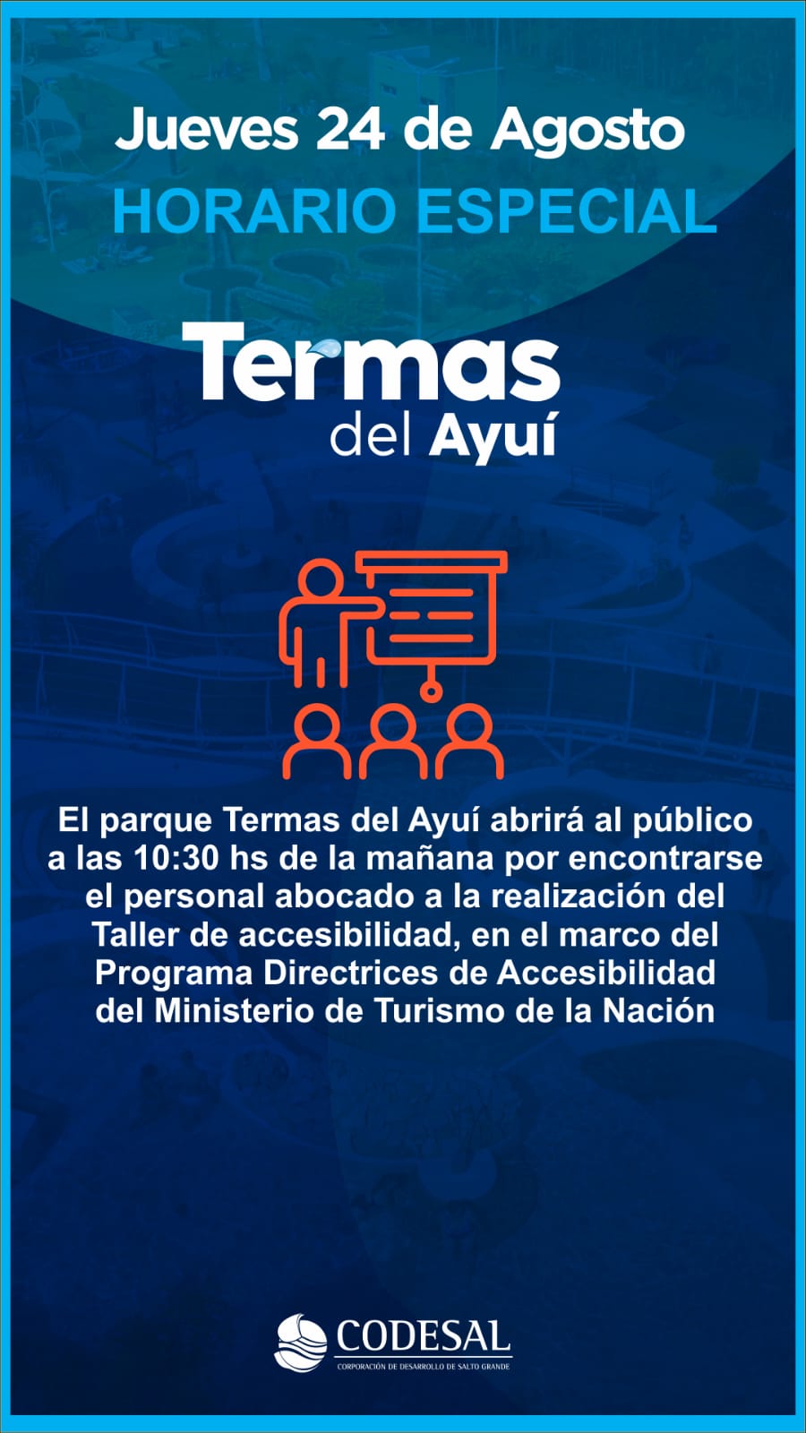 Parque termal Termas del Ayuí modifica su horario de apertura este jueves por taller sobre accesibilidad