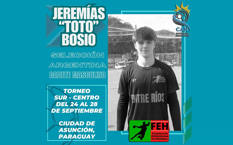Handball: Jeremías Bosio fue convocado a la Selección Argentina Cadete Masculino