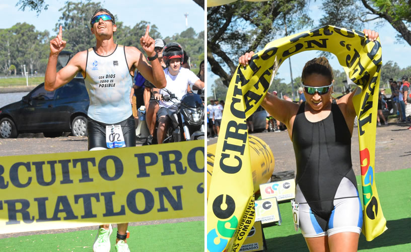Los paceños Maximiliano Caino y Anahi Diaz ganaron el Triatlón de Federación
