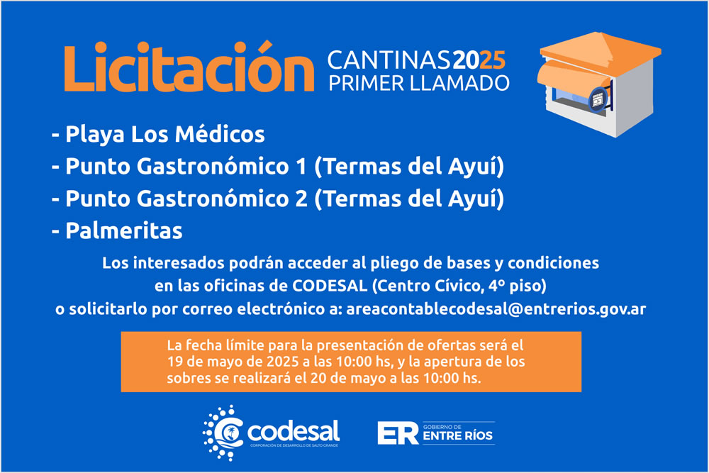 CODESAL informa la apertura de licitación pública para concesión de cantinas 2025