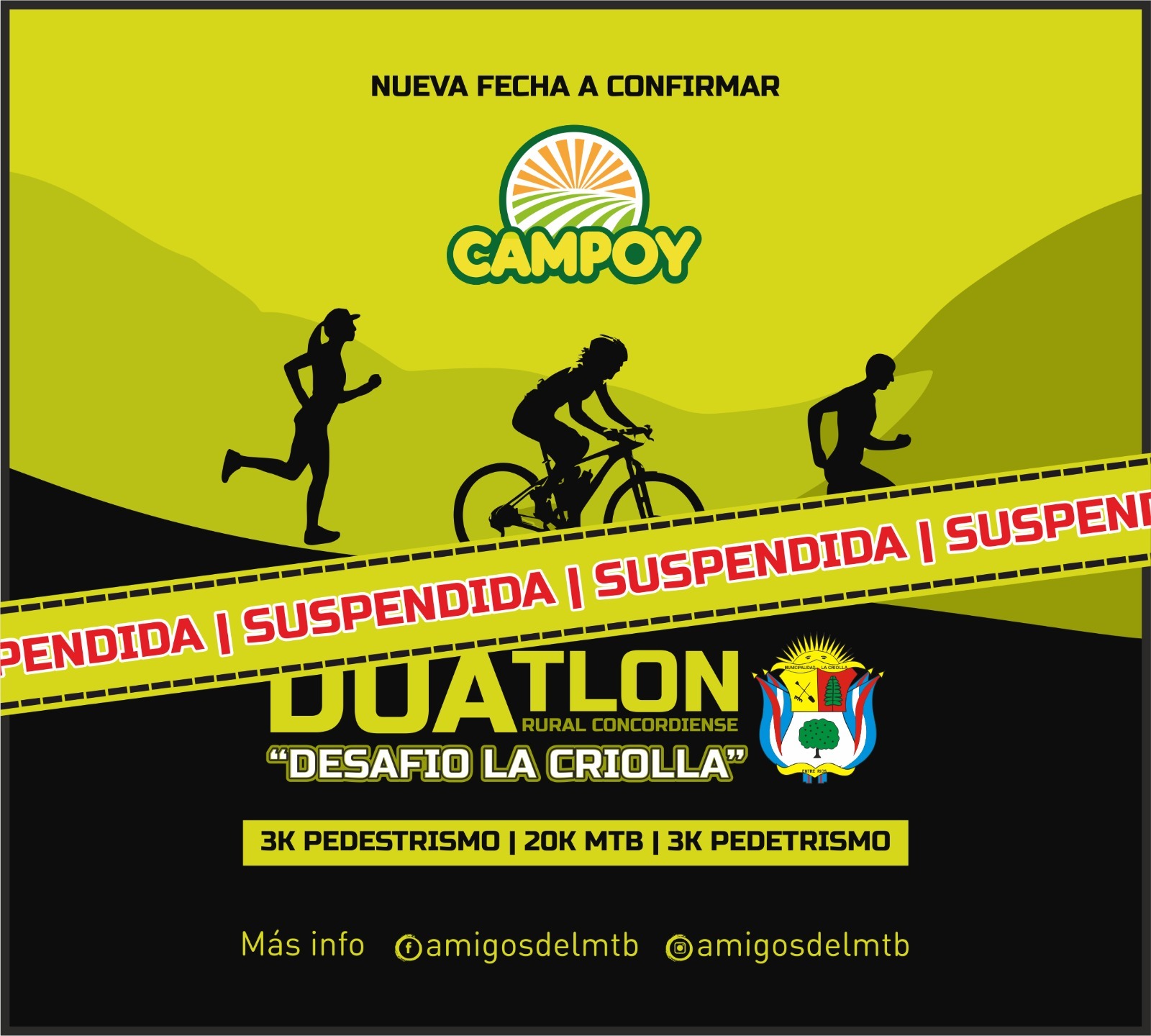 Nuevamente suspendido el Duatlón de La Criolla debido a las lluvias y mal clima