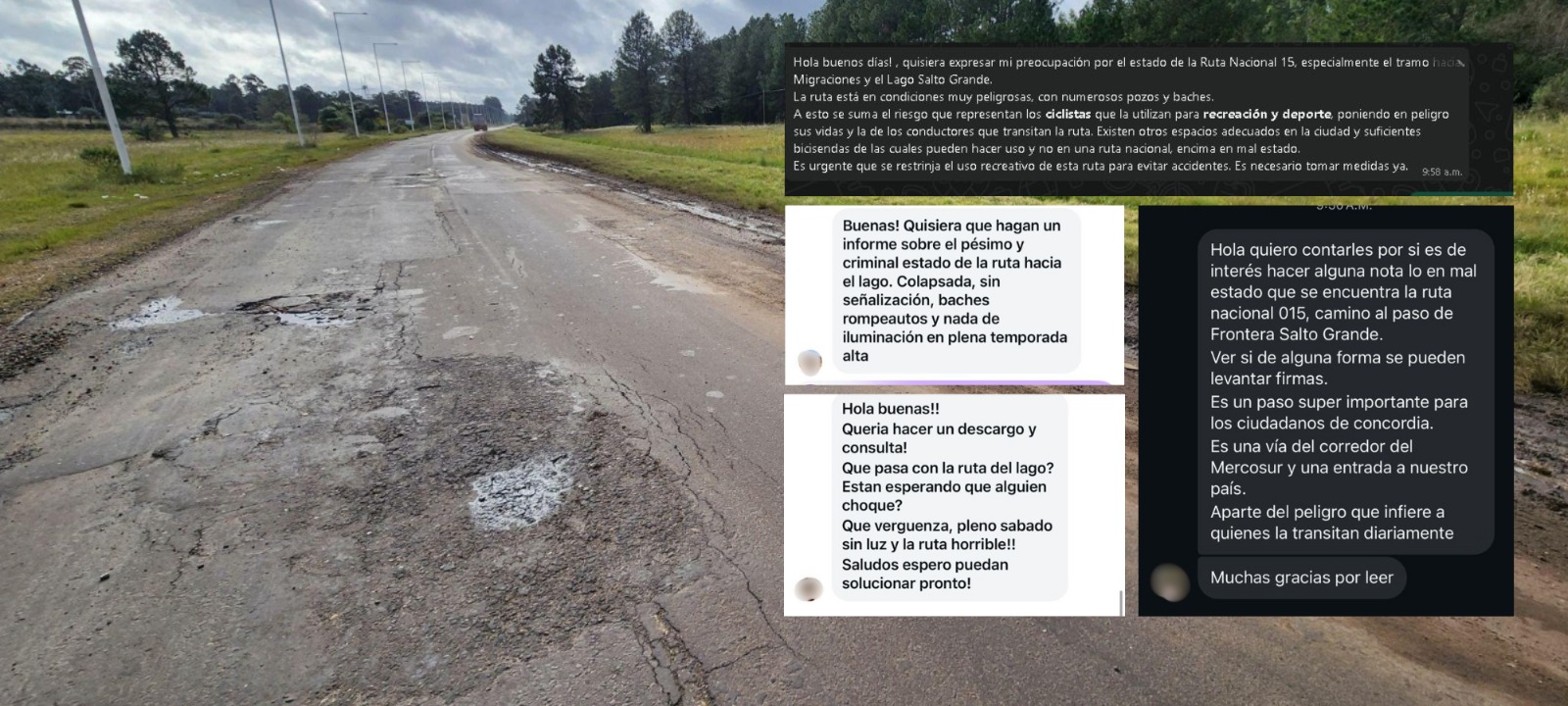 Solicitud de vecino N°65: Reclamos por baches, falta de señalización e iluminación en la Ruta 015