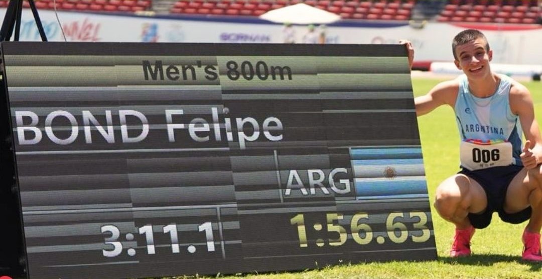El concordiense Felipe Bond se consagró campeón en los 800 metros de los Juegos Suramericanos de la Juventud