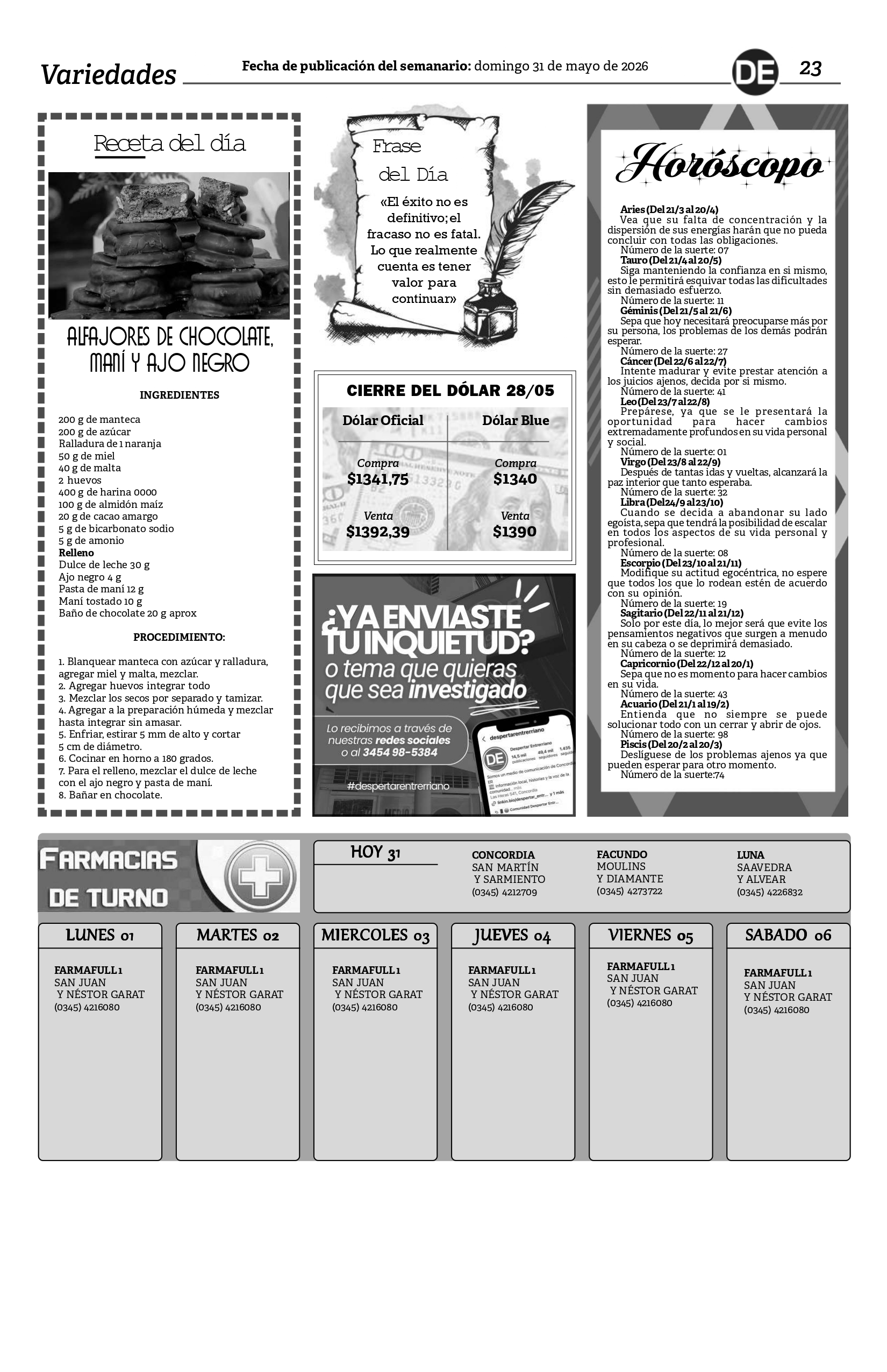 Farmacias de Turno del 31 de mayo al 06 de junio
