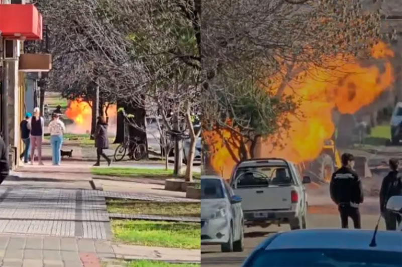 Una fuga de gas en Crespo provocó un incendio y una máquina municipal quedó envuelta en llamas