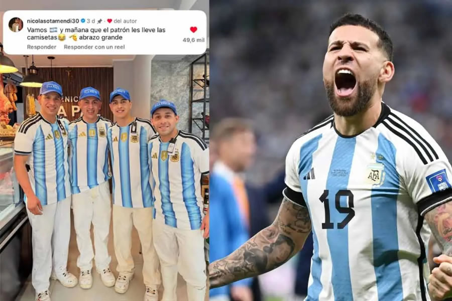 Otamendi se sumó a un desafío y empleados de una carnicería de Concordia ganaron camisetas de la Selección