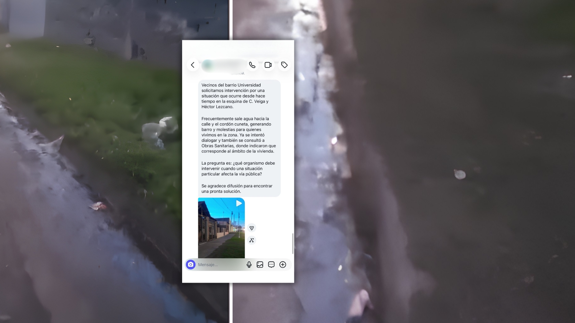 Solicitud de vecino N° 116: salida de agua hacia la vía pública en la esquina de Concejal Veiga y Héctor Lezcano